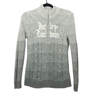Harley Davidson Sweater Large Grey Ombre Quarter Zip Cable Knit 2015 Biker Moto
